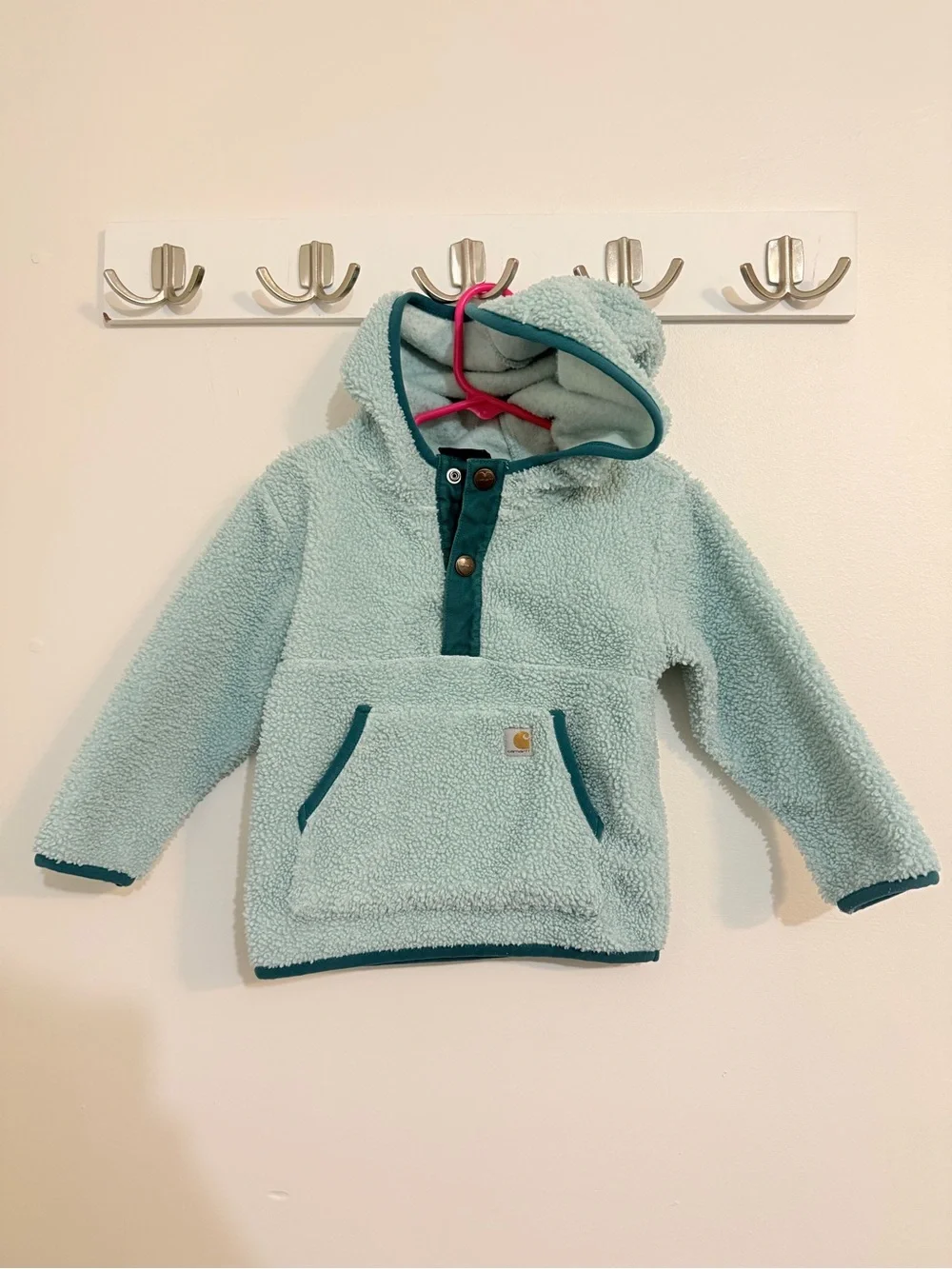 Carhartt Kids Sherpa Hoodie Pullover - Light Aqua with Teal Trim